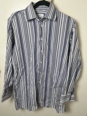 Richard James Savile Row Blue White Striped Button Up Shirt Men's 16 41
